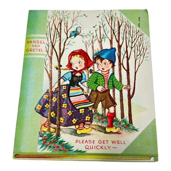 Vintage 40s Get Well Storybook Greeting Cards Mulberry Red Riding Hansel Gretel - Picture 7 of 12
